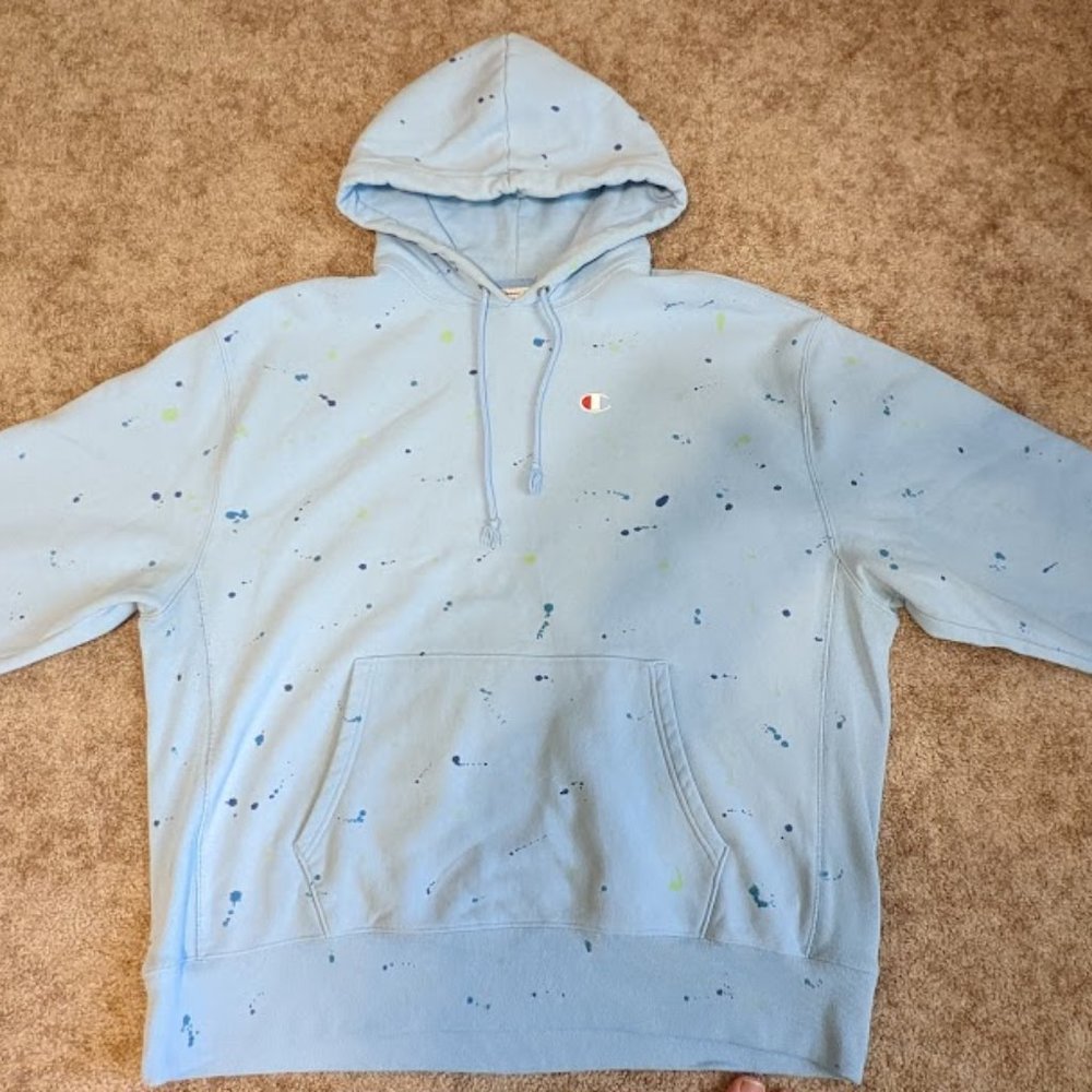 Champion Reverse Weave Blue Paint Splatter XXL Hoodie